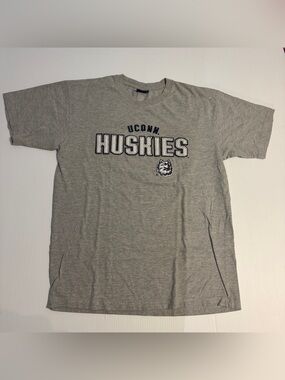 Vintage UConn Huskies Embroidered Applique Gray College Tee Y2K Mens Large NCAA